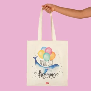 Whimsical Whale Never Stop Dreaming Cotton Tote Bag by Legami