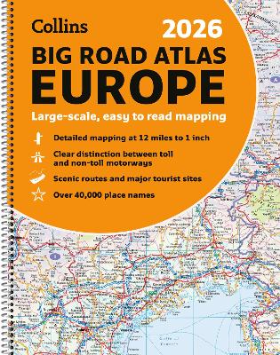 Collins 2026 Big Road Atlas Europe: Clear and detailed map of Europe in A3 size with spiral binding by Collins Maps ISBN:9780008716462